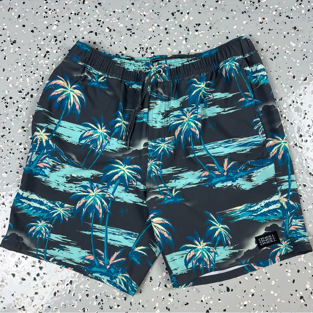 O'Neill Palm Print Swim Shorts - Blue and Green